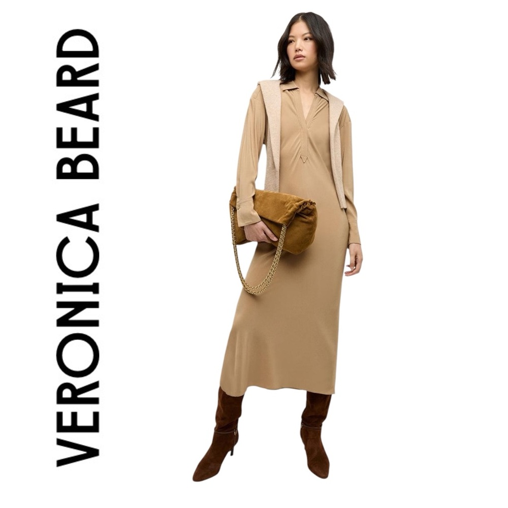 VERONICA BEARD Liberty Dress • Long Sleeve Maxi Tan Size 2 XS - Picture 10 of 10